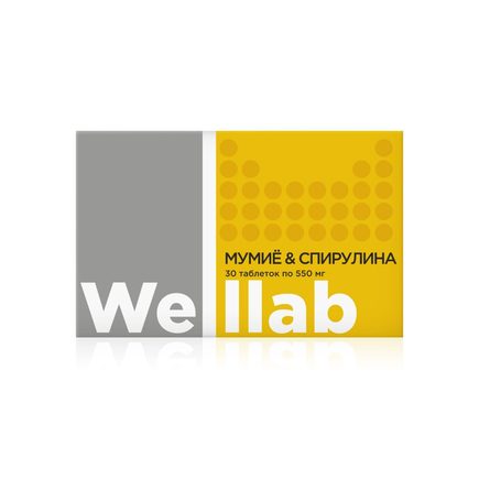 БАД для восстановления организма Welllab МУМИЕ & СПИРУЛИНА, 30 таблеток