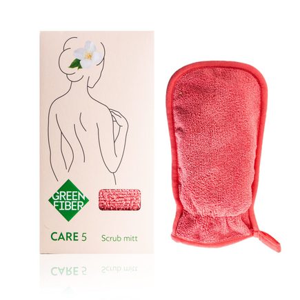 Мочалка-скраб для душа Green Fiber CARE 5, коралловая