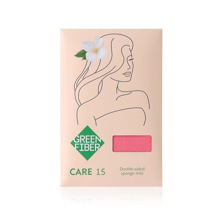 Мочалка-спонж двусторонняя Green Fiber CARE 15, коралловая