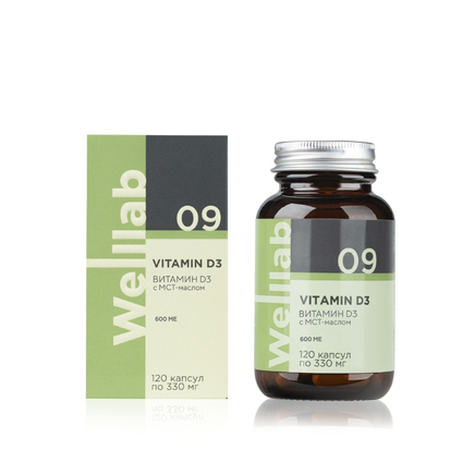 БАД с витамином D3 600 МЕ Welllab VITAMIN D3 ACTIVE, 120 капсул