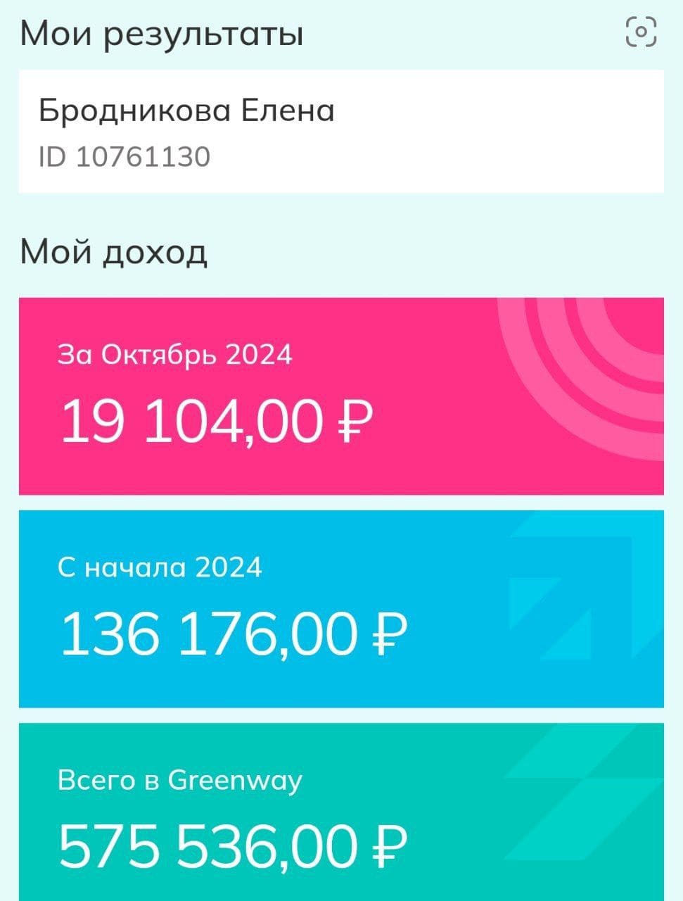 Пример заработка партнёра Greenway 2